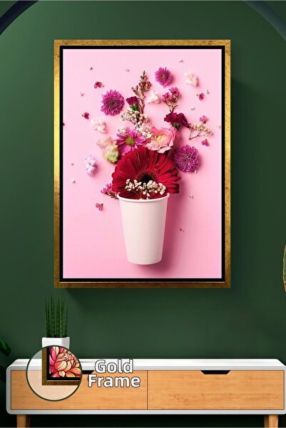 KOSS Dijital Aranjament floral cu fundal roz Pictură murală Decor modern și r...
