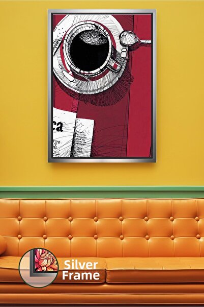 KOSS Dijital Pictură pe pânză înrămată cu desen de ceașcă de cafea în stil bo...