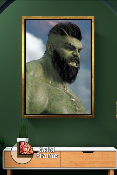 KOSS Dijital Hulk Style Bearded Concept Wall Decor Framed Canvas Painting for...