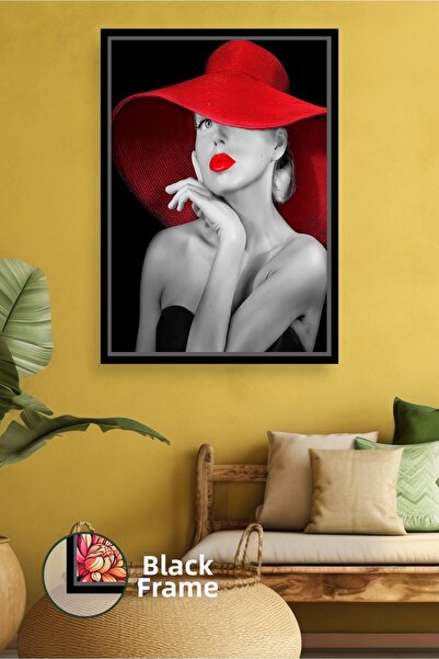 KOSS Dijital Κόκκινο καπέλο Γυναικεία φιγούρα Διακόσμηση τοίχου Κομψός πίνακα...
