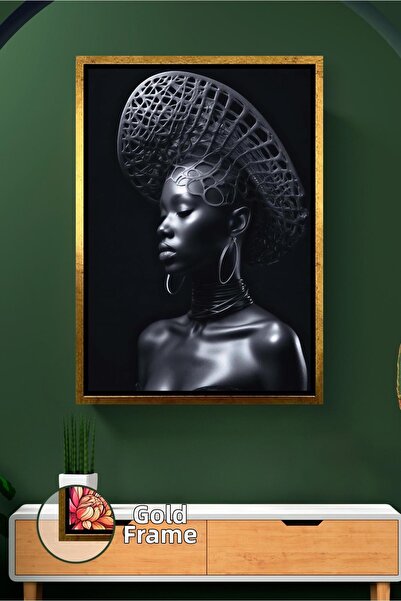 KOSS Dijital Black African Woman Portrait Decorative Wall Painting Modern Scu...