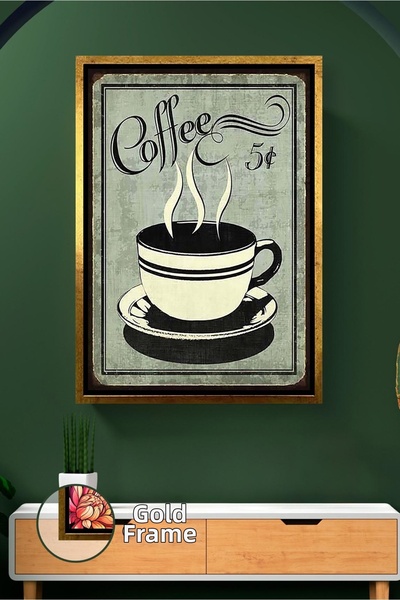 KOSS Dijital Pictură pe pânză înrămată cu design retro de ceașcă de cafea pen...