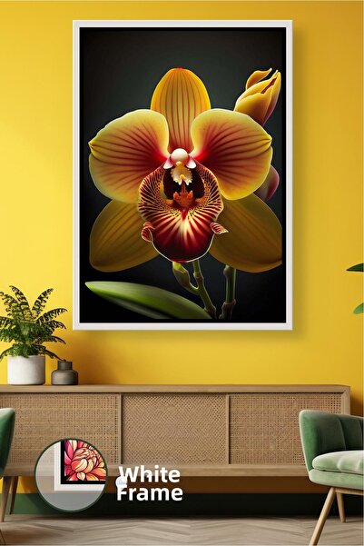 KOSS Dijital Жълто орхидеено цвете с енергична декорация за стена в хола и вс...