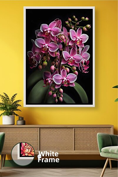 KOSS Dijital Лилаво орхидеено цвете на черен фон Модерно стенно изкуство Деко...