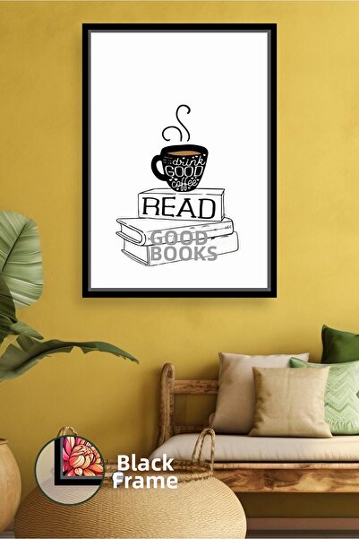 KOSS Dijital Decor de perete cu desen minimalist cu tematică de cafea și cărț...