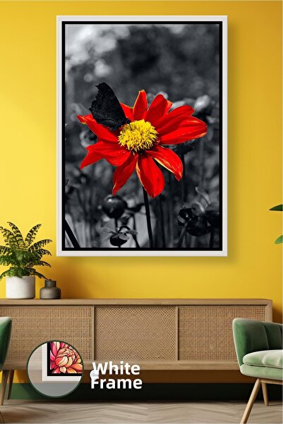 KOSS Dijital Floare roșie, negru, alb, decor de perete cu flori, pictură mode...