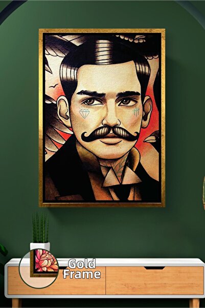 KOSS Dijital Retro Art Framed Canvas Painting with Mustache Man Illustration ...