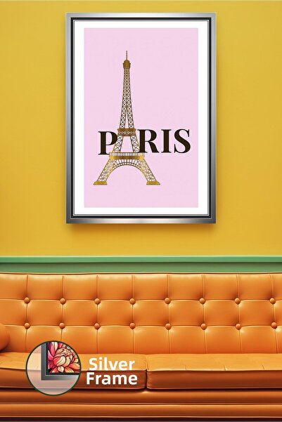 KOSS Dijital Turnul Eiffel scris în Paris, pe fundal roz, pictură pe pânză în...