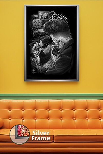 KOSS Dijital Black and White Shaving Scene Men's Grooming Concept Framed Canv...