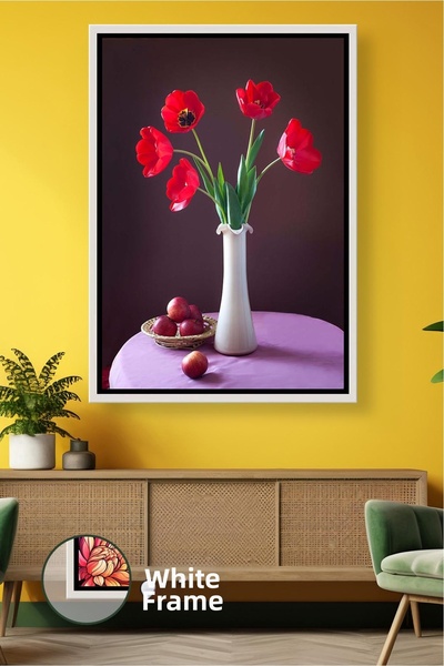 KOSS Dijital Pictură pe pânză înrămată cu flori de lalele roșii, pictură mode...