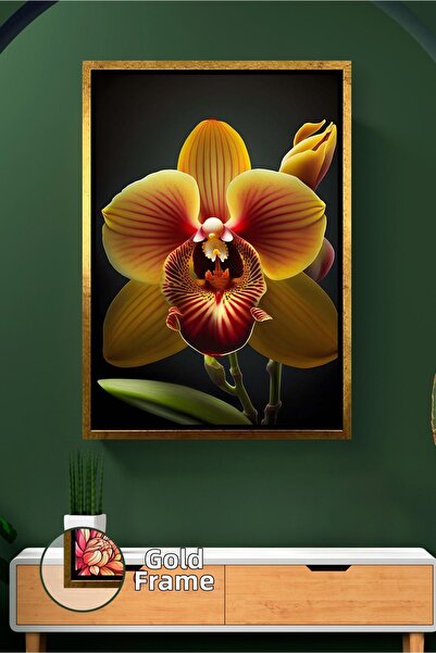 KOSS Dijital Жълто орхидеено цвете с енергична декорация за стена в хола и вс...