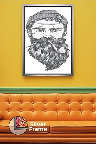 KOSS Dijital Bearded Man Illustration Retro Masculine Framed Canvas Painting ...