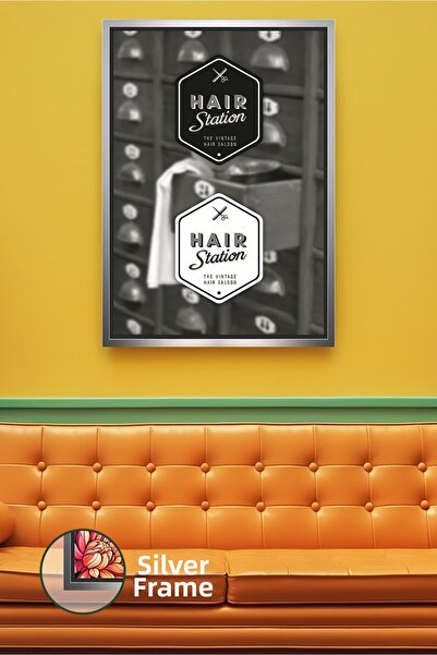 KOSS Dijital Εικόνα σε καμβά με λογότυπο Hair Station με μίνιμαλ σχέδιο με κο...