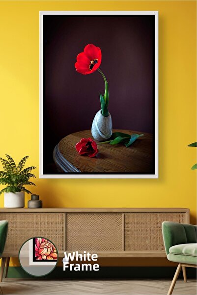 KOSS Dijital Pictură pe pânză înrămată cu tematică de lalele roșii, decor mod...