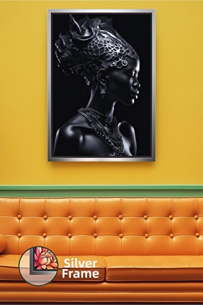 KOSS Dijital Portret de femeie cu vedere laterală în tonuri de negru, decor d...