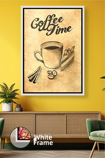 KOSS Dijital Tablou de pânză înrămat cu tematică de cafea vintage, cu desen d...