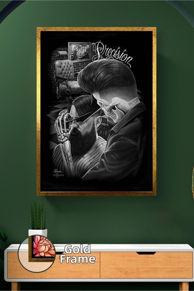 KOSS Dijital Black and White Shaving Scene Men's Grooming Concept Framed Canv...