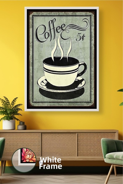 KOSS Dijital Pictură pe pânză înrămată cu design retro de ceașcă de cafea pen...