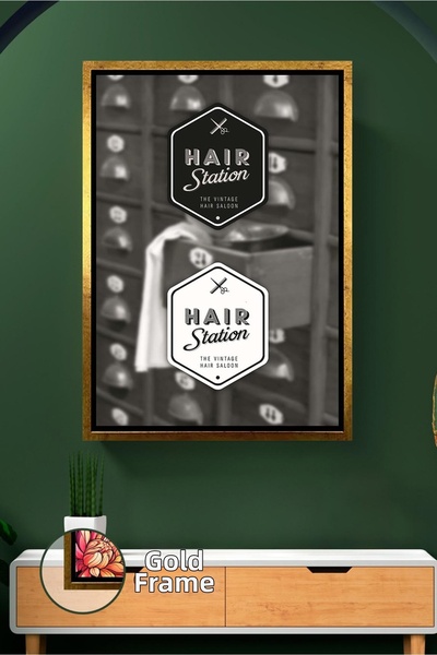 KOSS Dijital Εικόνα σε καμβά με λογότυπο Hair Station με μίνιμαλ σχέδιο με κο...