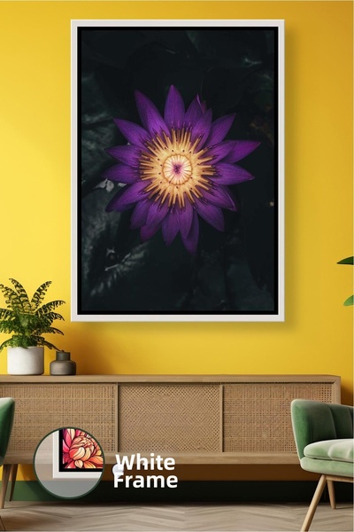 KOSS Dijital Floare de lotus violet Fundal închis Decor elegant de perete Pic...