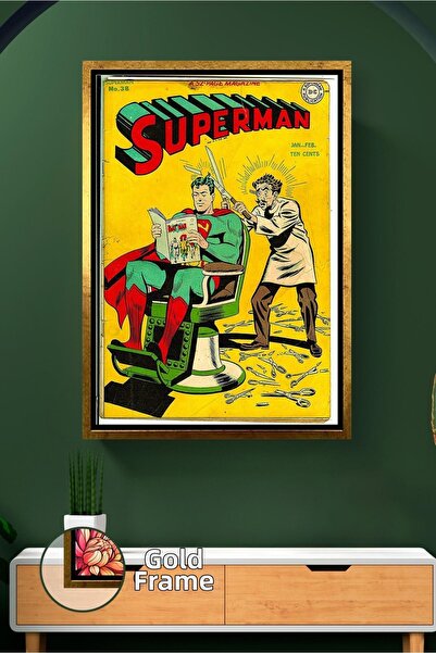 KOSS Dijital Superman Retro Barber Scene Poster Design Tablou pe pânză înrăma...