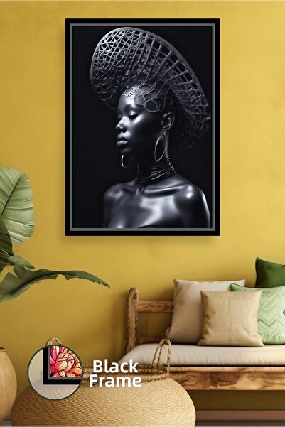 KOSS Dijital Black African Woman Portrait Decorative Wall Painting Modern Scu...