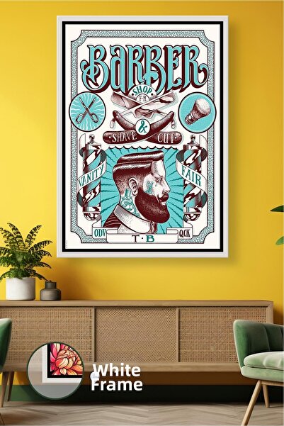 KOSS Dijital Barber Shop Bearded Man Portrait Wall Decor Men's Barber Shop Cl...