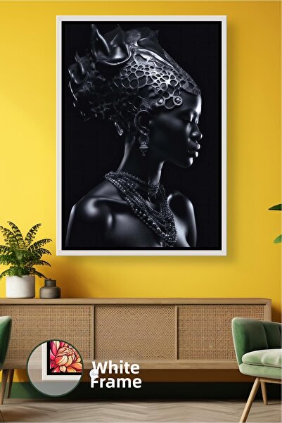 KOSS Dijital Portret de femeie cu vedere laterală în tonuri de negru, decor d...