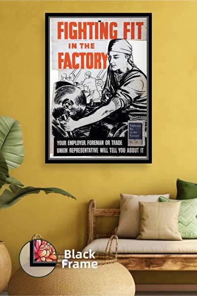 KOSS Dijital Εκτύπωση σε καμβά με πλαίσιο σε βιομηχανικό ρετρό σχέδιο Fightin...