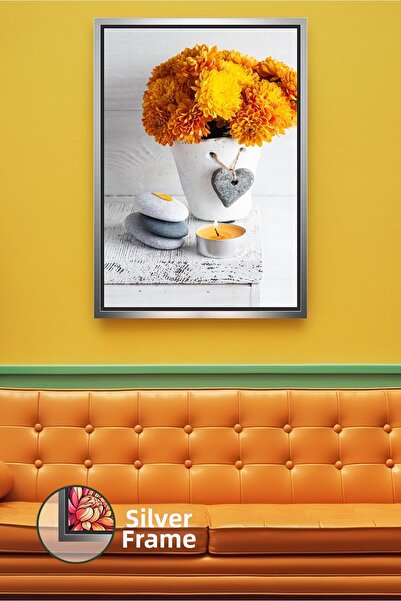 KOSS Dijital Pictură pe pânză înrămată cu flori de crizantemă galbenă, decora...
