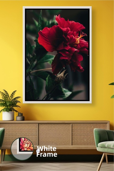 KOSS Dijital Pictură cu flori de hibiscus roșu Pictură modernă pe pânză înrăm...