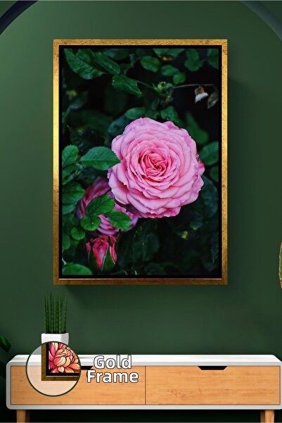 KOSS Dijital Trandafir roz cu frunze verzi, vedere la grădină, decor pentru c...