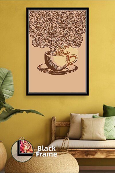 KOSS Dijital Linear Coffee Cup Patterned Kitchen Wall Decor Simple Retro Coff...