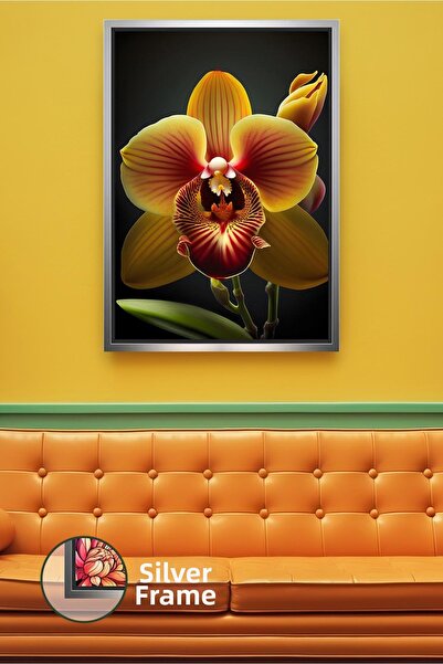 KOSS Dijital Жълто орхидеено цвете с енергична декорация за стена в хола и вс...