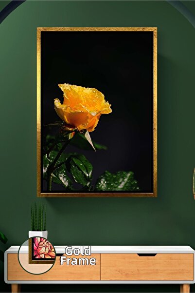 KOSS Dijital Picătură de apă cu trandafir galben cu fundal negru Decor elegan...