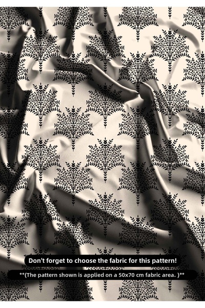 DESENİX Black Leaf Motif Digital Printing Fabric |   Symmetrical Pattern |   ...