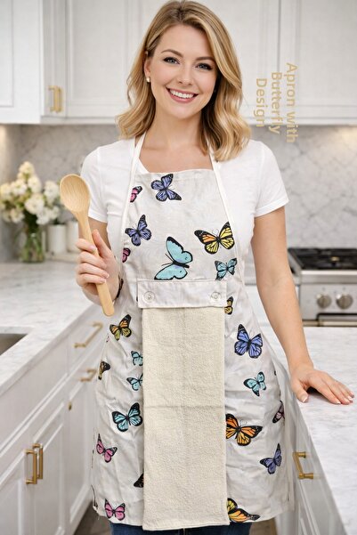 LUNGA VİTA مريلة مطبخ عملية مع حامل للمناشف