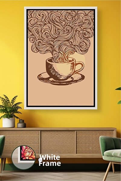 KOSS Dijital Linear Coffee Cup Patterned Kitchen Wall Decor Simple Retro Coff...