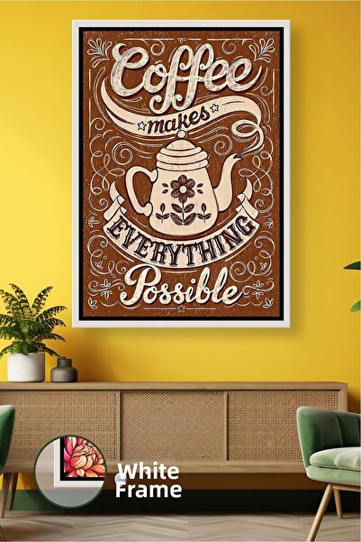 KOSS Dijital Εικόνα σε καμβά με πλαίσιο με θέμα τον καφέ, με ρετρό σχέδιο, δι...