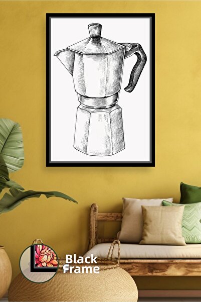 KOSS Dijital Διακόσμηση τοίχου με θέμα τον καφέ με μαύρο και άσπρο σχέδιο με ...