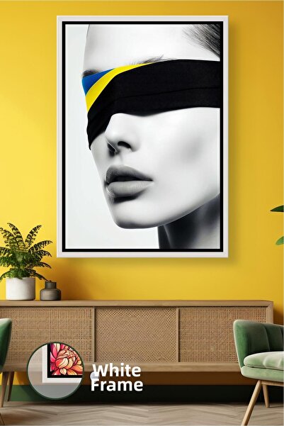 KOSS Dijital Κίτρινο Μπλε ριγέ Ασπρόμαυρο Γυναικείο Πορτρέτο Μοντέρνα Τέχνη Τ...