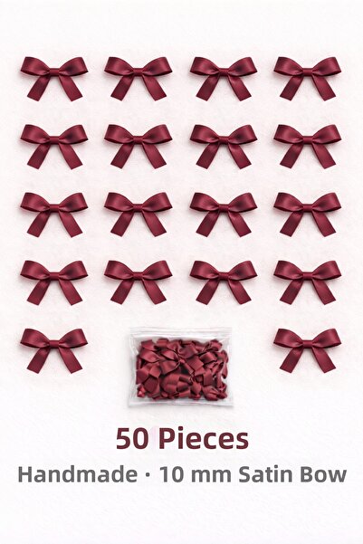 Ak Tuhafiye Burgundy Bow Satin Ribbon – 10 mm Decoration, Wedding Candy, Gift...