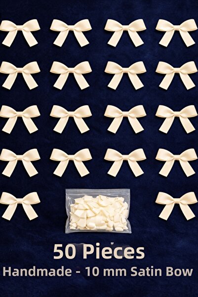 Ak Tuhafiye Cream Bow Satin Ribbon – 10 mm Decoration, Wedding Candy, Gift, D...