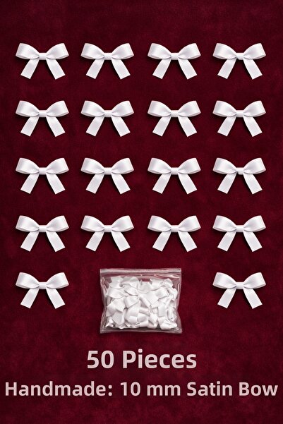 Ak Tuhafiye White Bow Satin Ribbon – 10 mm Decoration, Wedding Candy, Gift, D...