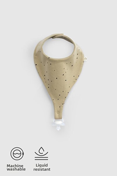 Little Gusto مريلة مقاومة للسوائل مع حامل لهاية كاكي بنمط كوزموس من القطن العضوي