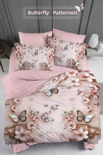 MonoHome Set de lenjerie de pat din satin de bumbac digital 5D cu model flutu...