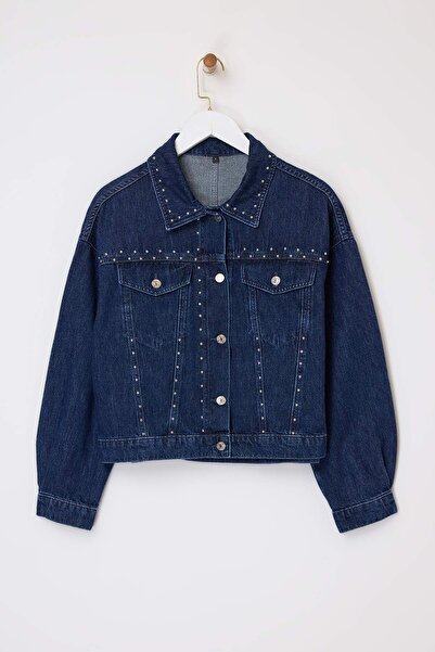 Trendyol Collection Blue Stone Trucker 100% Cotton Denim Jacket Twoss26Ce00007