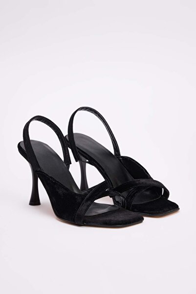 TRENDYOL SHOES Schwarze Samt-Damenschuhe mit 8,5 cm hohem Absatz, klassisch, ...