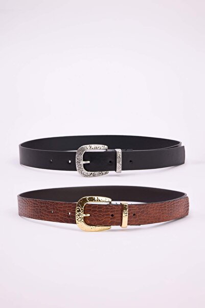 Trendyol Collection Black/Tan Double Pack Women's Belt Twoaw26Ke00022