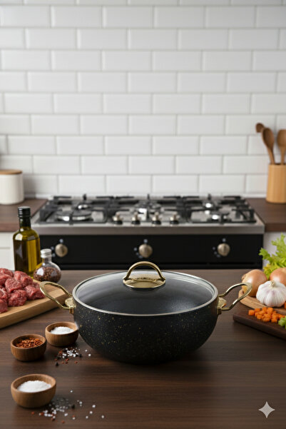 EVREN MUTFAK 24 cm Stew Deep Pot 3.8 Lt (Gold Steel Handle)